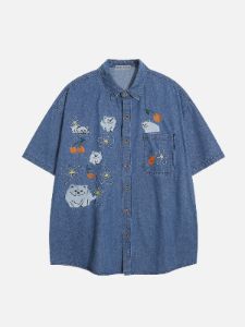 Aelfric Eden Embroidery Cat Short Sleeve Shirt sold by Aelfric Eden