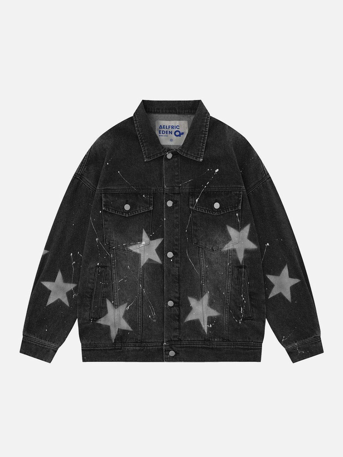 Aelfric Eden Star Ptint Splash Ink Denim Jacket sold by Aelfric Eden product image thumbnail 2