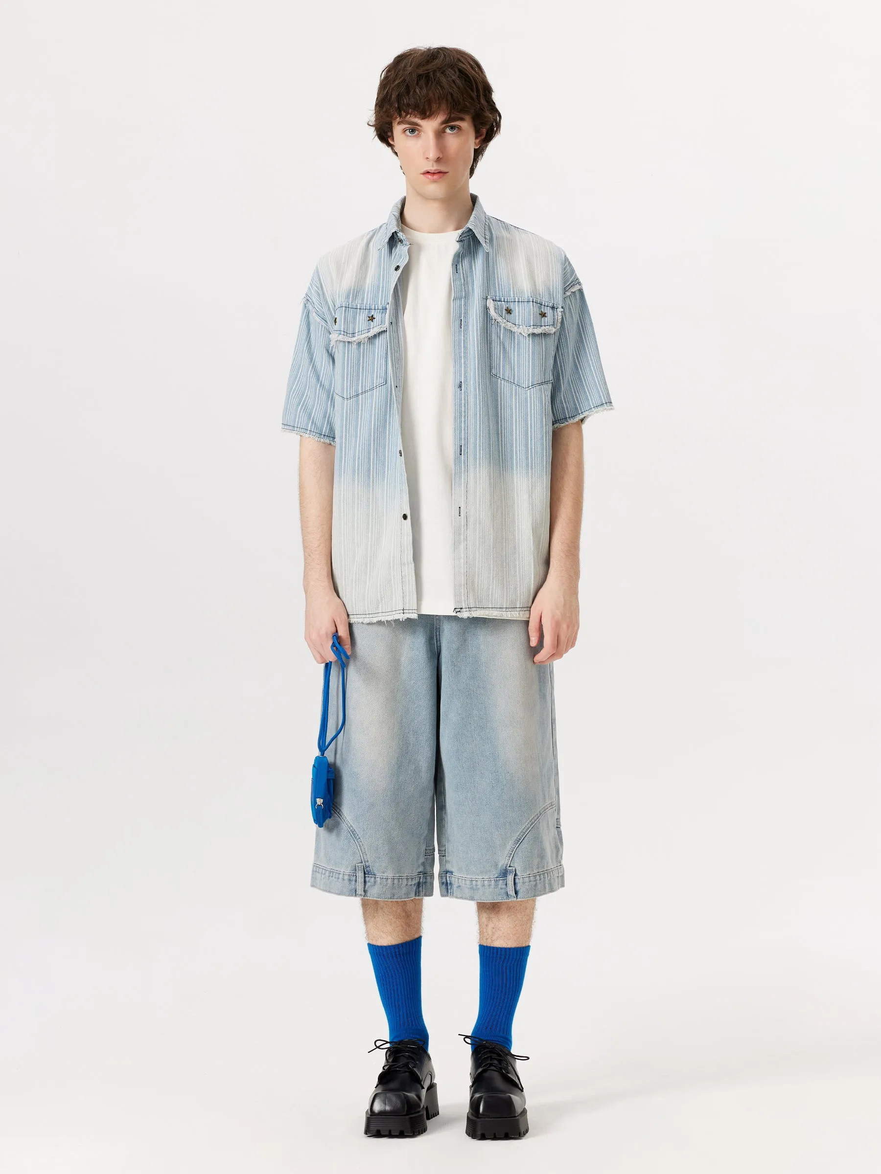 Aelfric Eden Gradient Fringe Denim Short Sleeve Shirt sold by Aelfric Eden