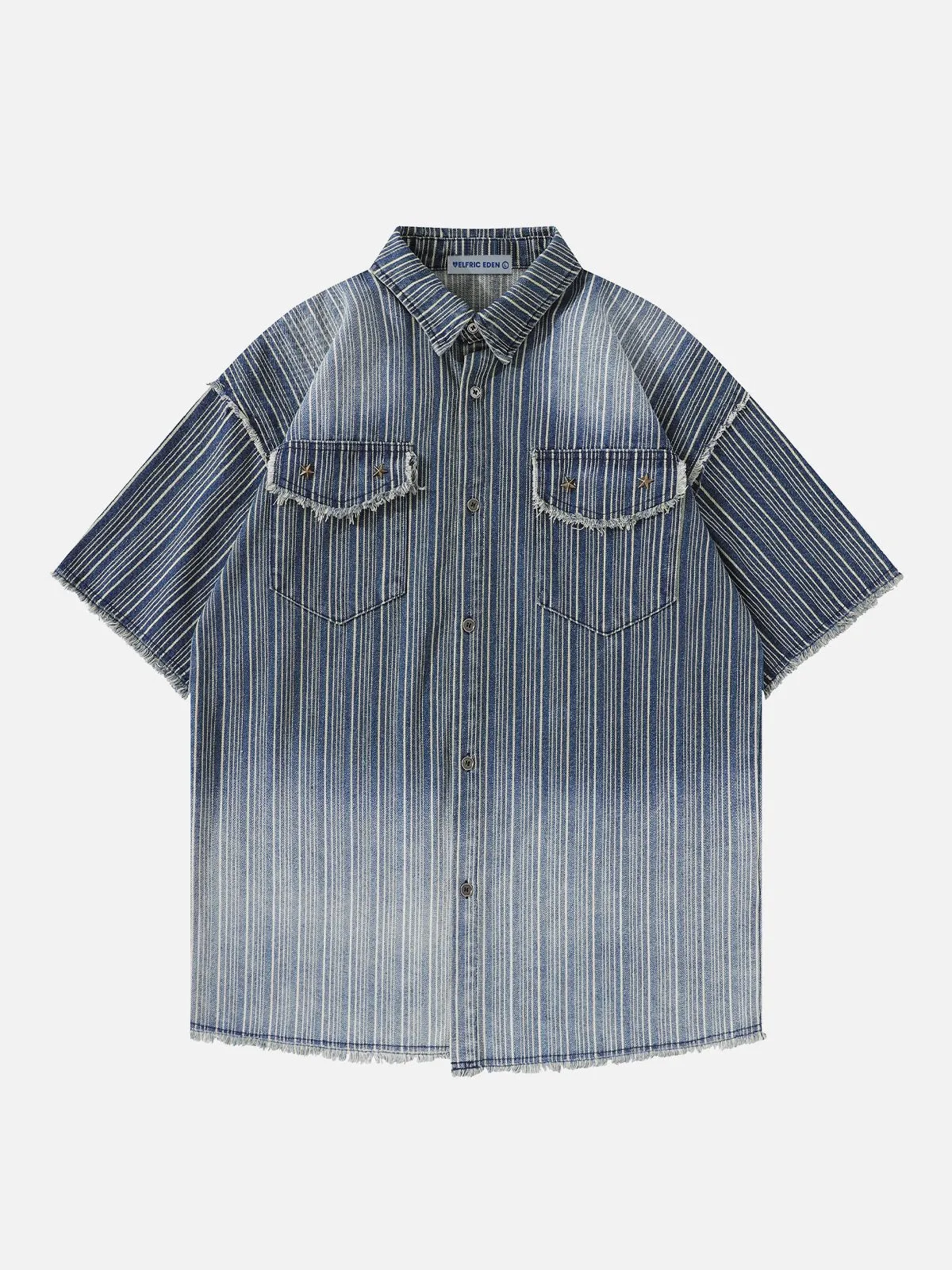Aelfric Eden Gradient Fringe Denim Short Sleeve Shirt sold by Aelfric Eden product image thumbnail 3