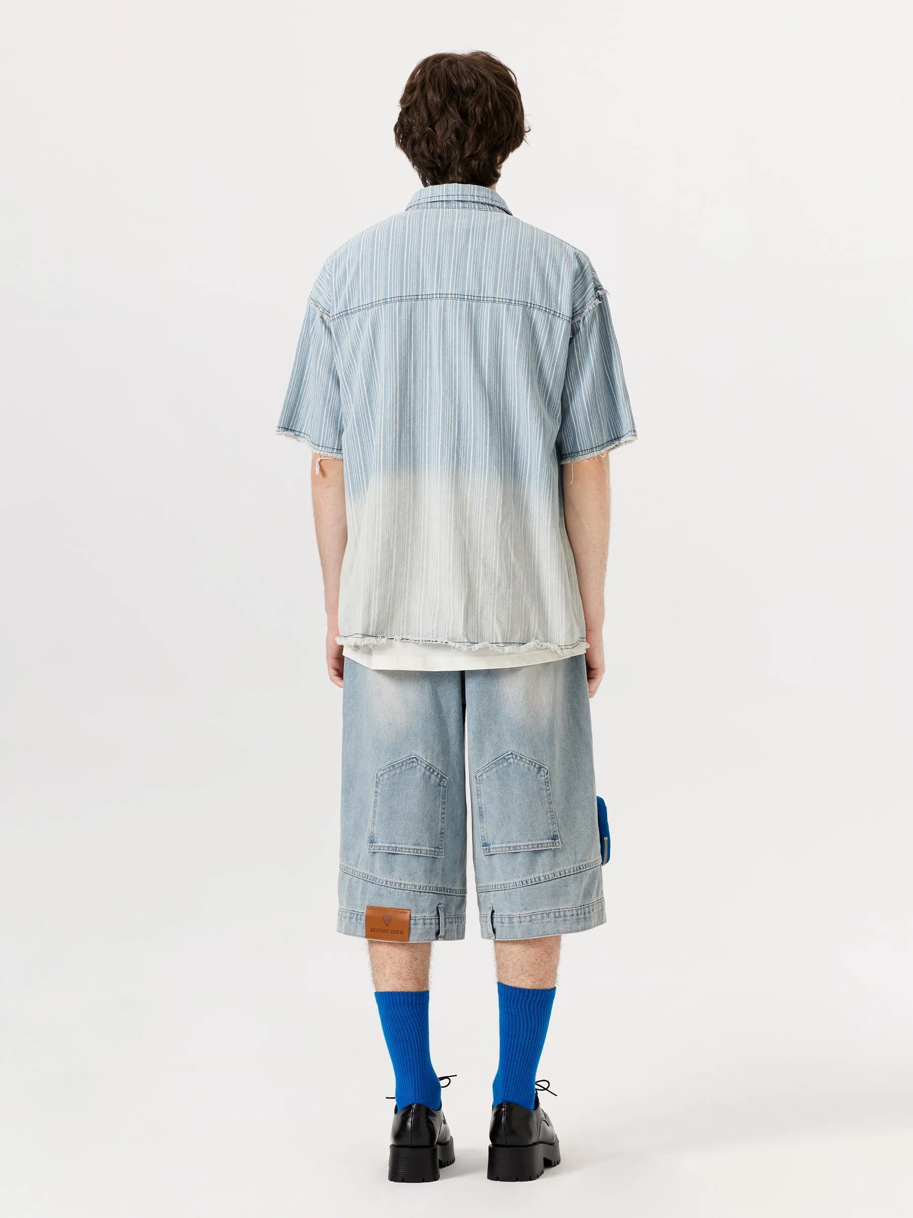 Aelfric Eden Gradient Fringe Denim Short Sleeve Shirt sold by Aelfric Eden product image thumbnail 5