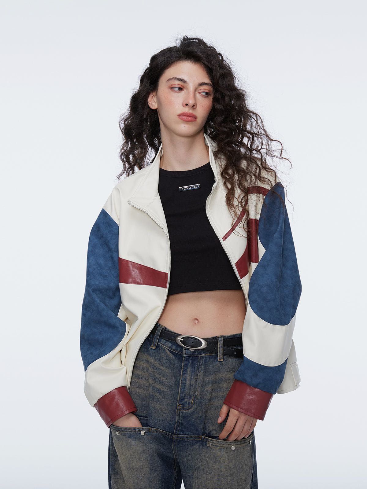 Aelfric Eden Patchwork Racing Faux Leather Jacket sold by Aelfric Eden product image thumbnail 3