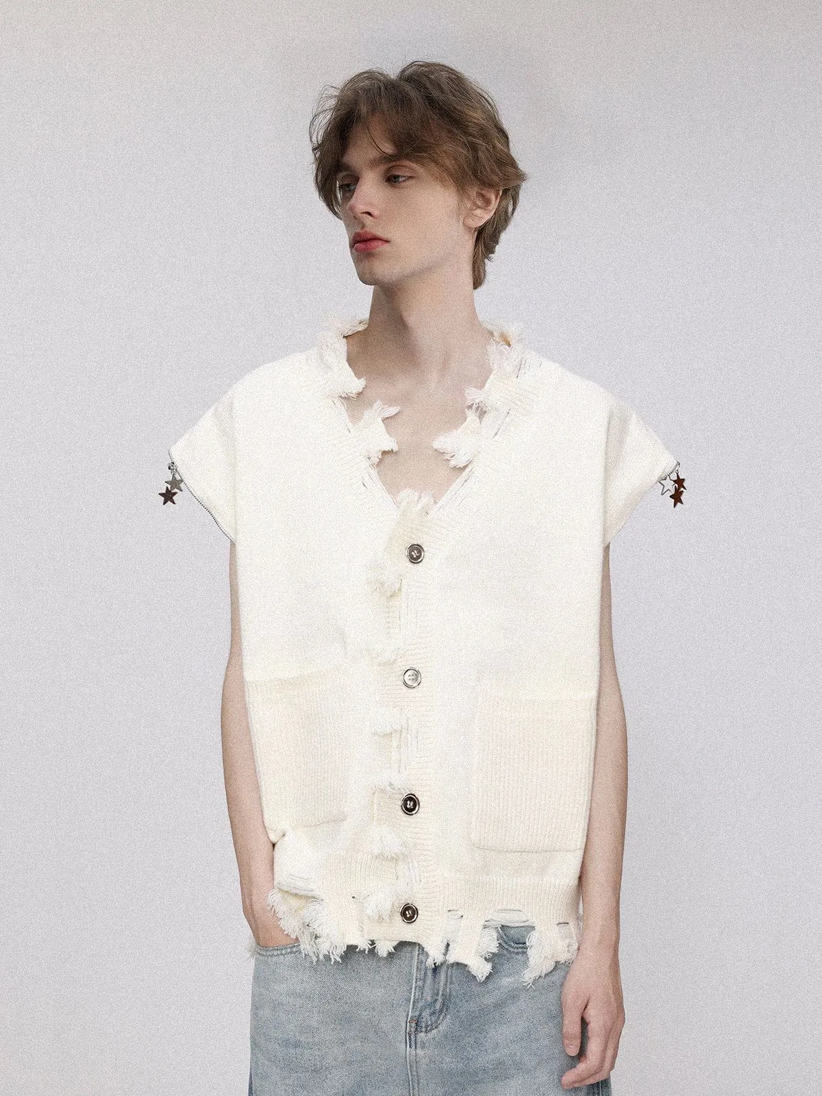 Aelfric Eden Removable sleeves Distressed Cardigan @nevebrokedawg sold by Aelfric Eden product image thumbnail 4