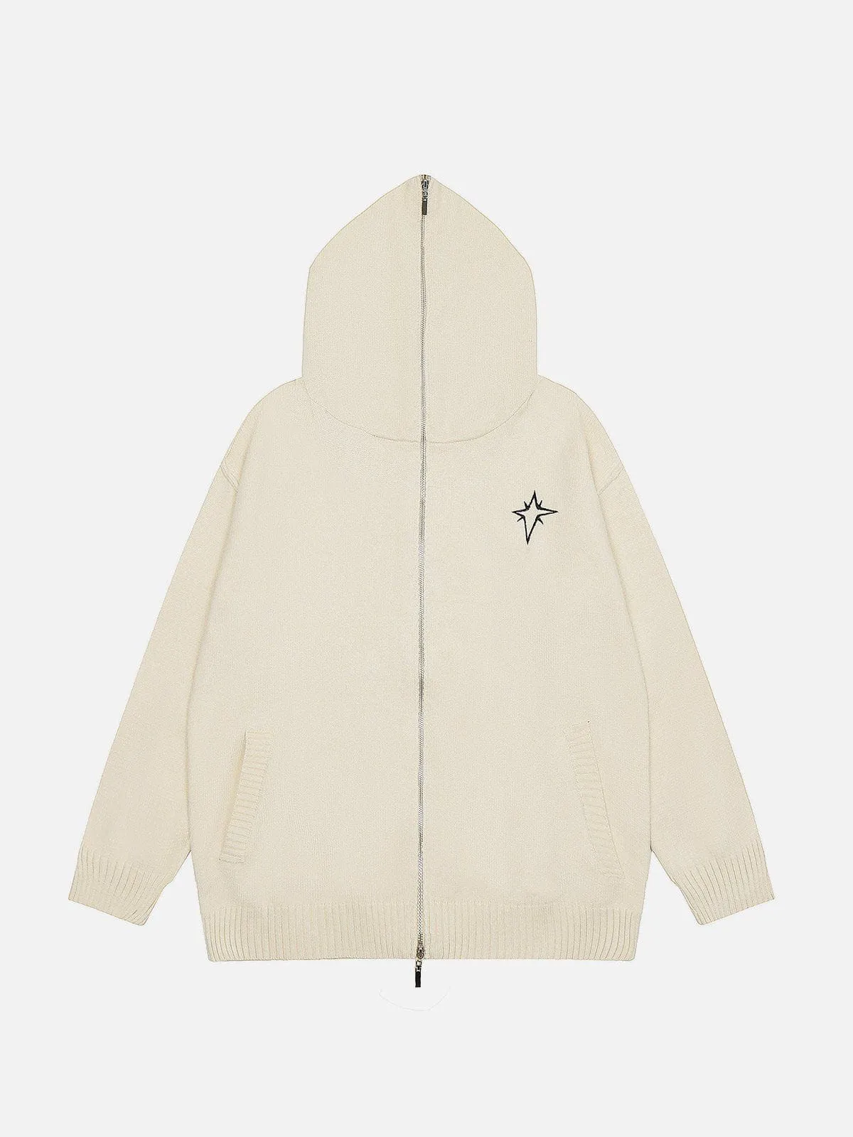 Aelfric Eden Long ZIP UP Star Embroidery Knit Hoodie sold by Aelfric Eden product image thumbnail 2