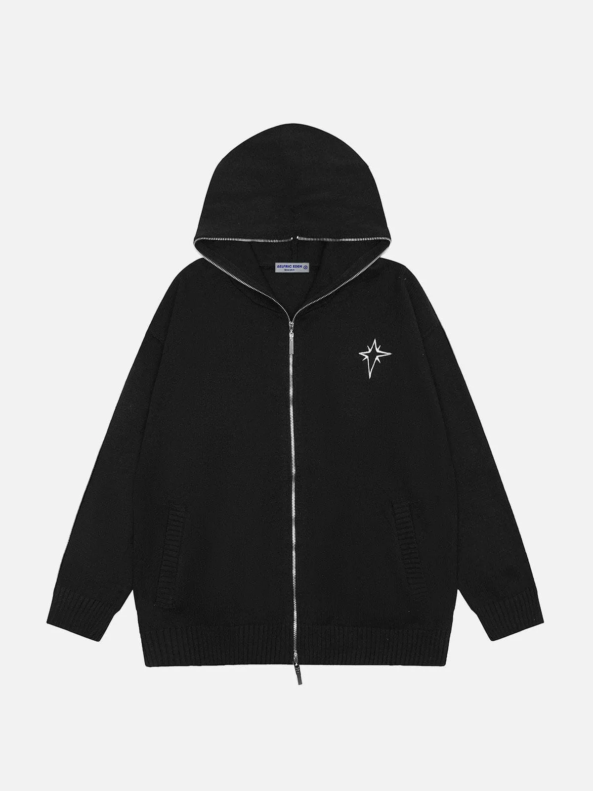 Aelfric Eden Long ZIP UP Star Embroidery Knit Hoodie sold by Aelfric Eden product image thumbnail 3