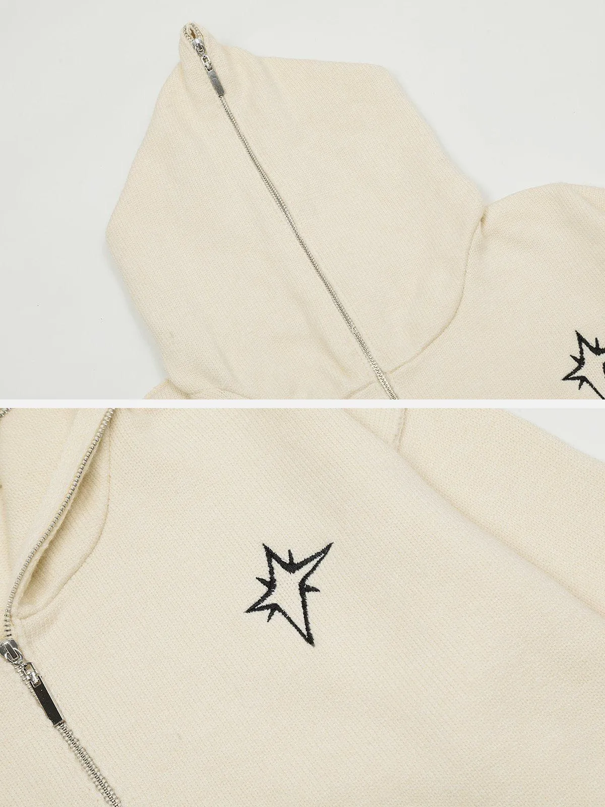 Aelfric Eden Long ZIP UP Star Embroidery Knit Hoodie sold by Aelfric Eden product image thumbnail 5