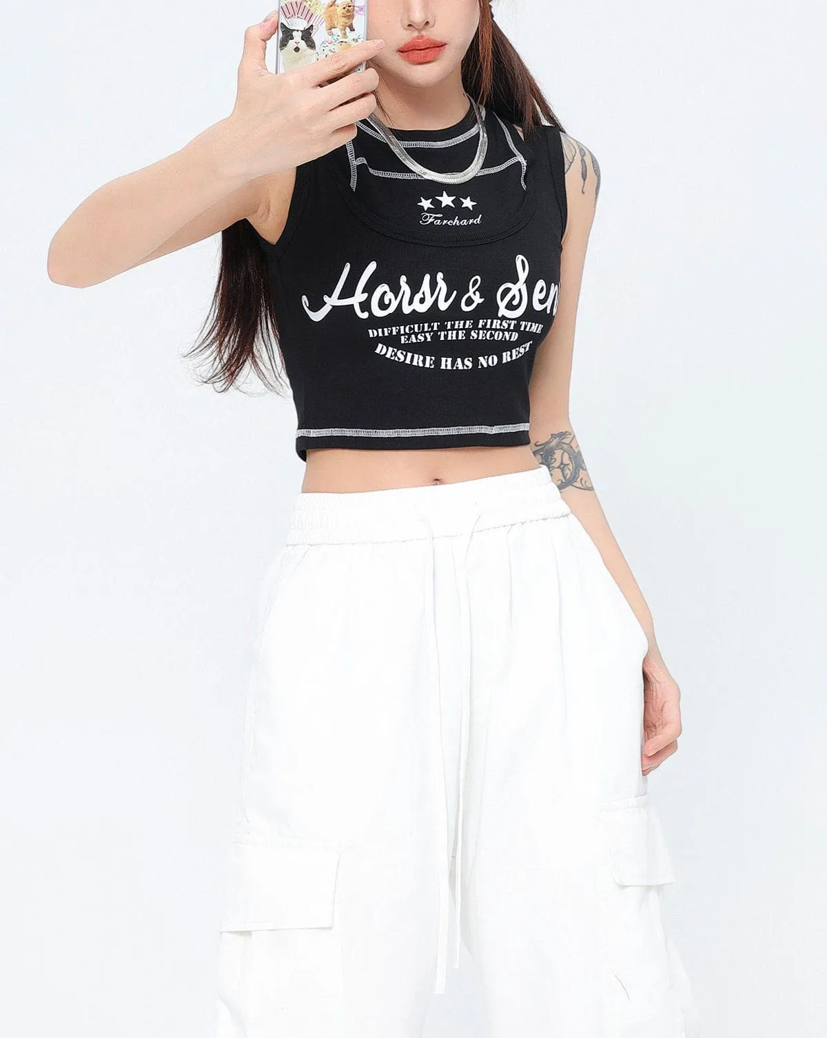 Exposed Seam Design Shoulder Cutout Tank Top sold by Aelfric Eden product image thumbnail 5