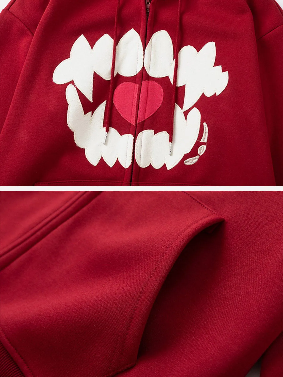 Aelfric Eden Embroidery Tooth Heart Zip Up Hoodie sold by Aelfric Eden product image thumbnail 4