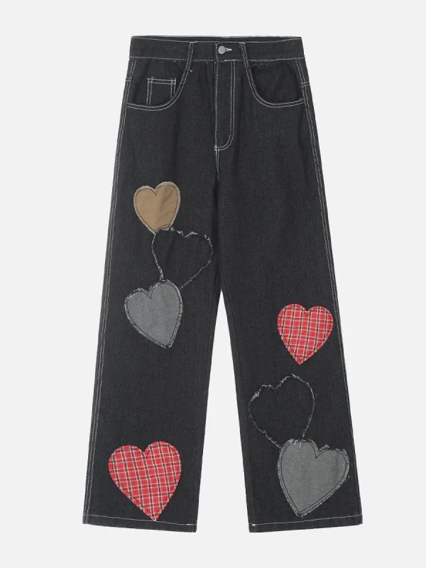 Aelfric Eden Applique Plaid Heart Jeans sold by Aelfric Eden