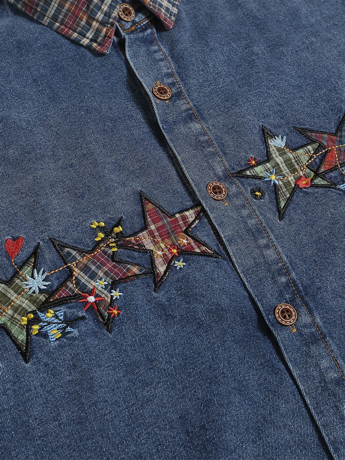 Aelfric Eden Plaid Star Denim Short Sleeve Shirt sold by Aelfric Eden product image thumbnail 3