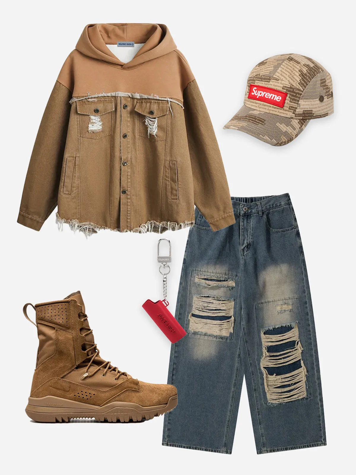 Aelfric Eden Fringe Denim Patchwork Hoodie sold by Aelfric Eden product image thumbnail 2