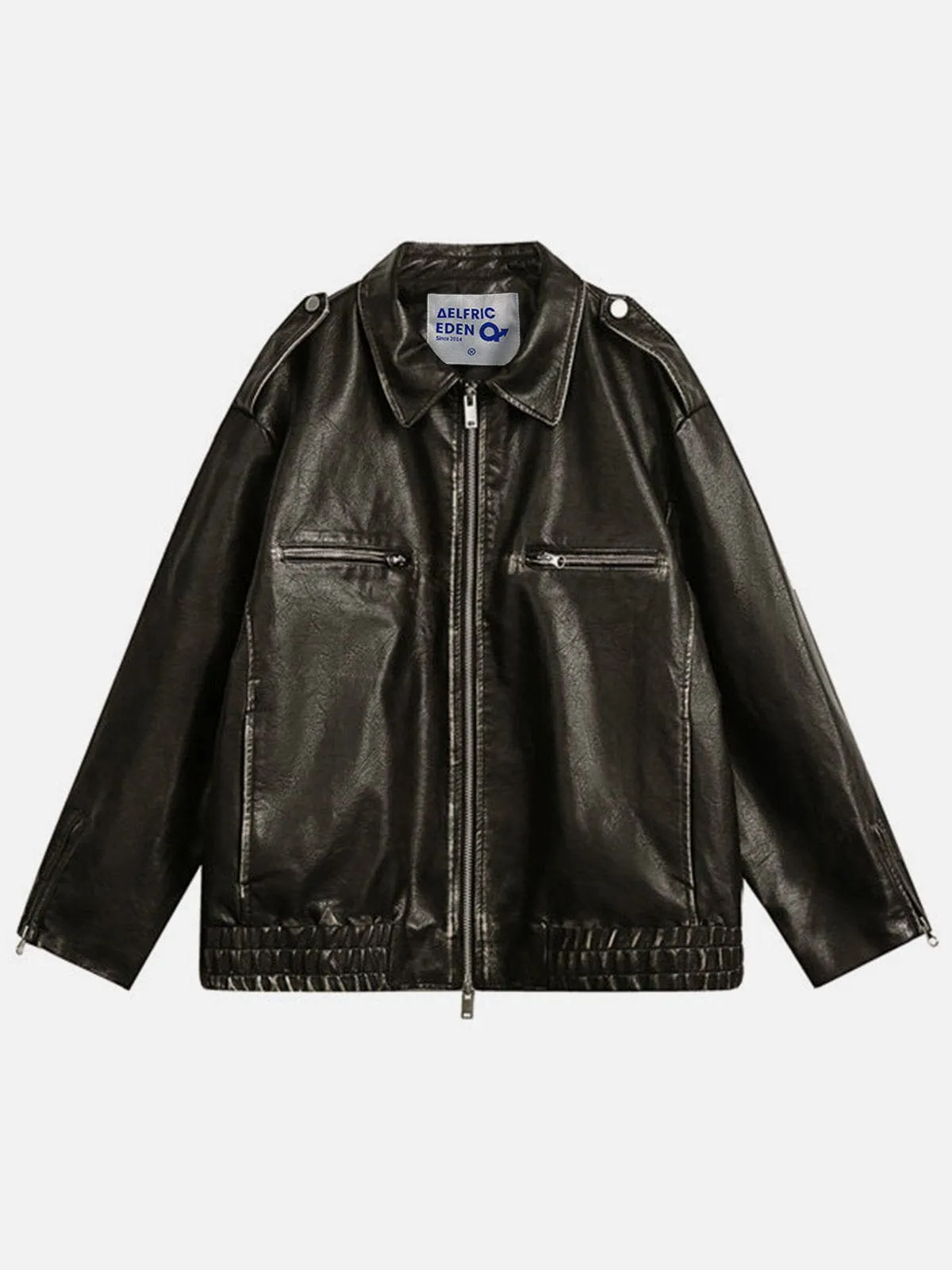 Zip Up Pocket Vintage Faux Leather Jacket sold by Aelfric Eden product image thumbnail 2