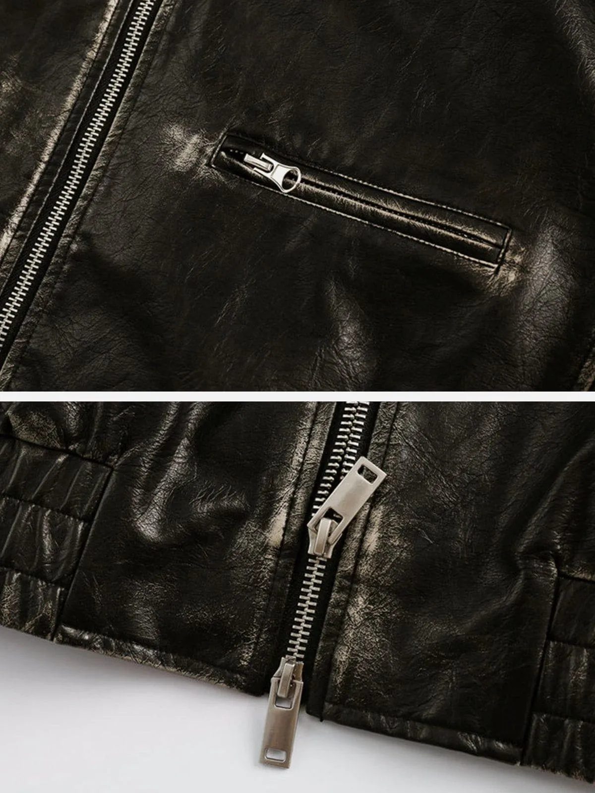 Zip Up Pocket Vintage Faux Leather Jacket sold by Aelfric Eden product image thumbnail 5