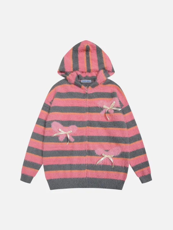 Aelfric Eden Bow Stripe Knit Zip Up Hoodie sold by Aelfric Eden