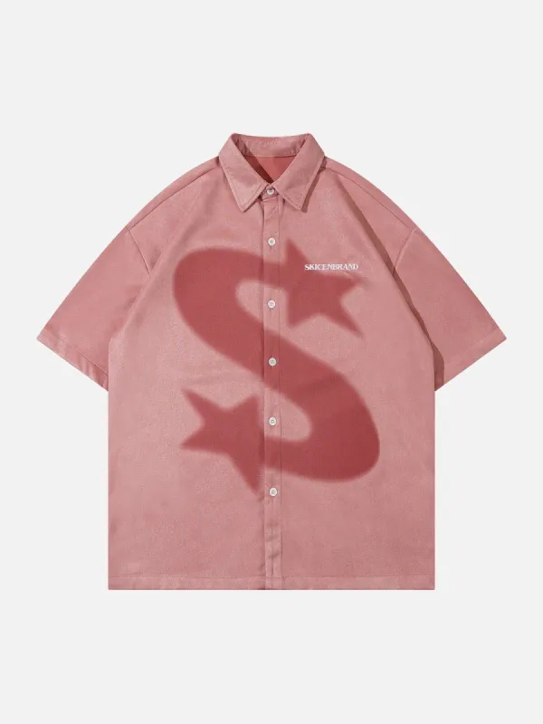 Aelfric Eden Letter Embroidery Suede Short Sleeve Shirts sold by Aelfric Eden