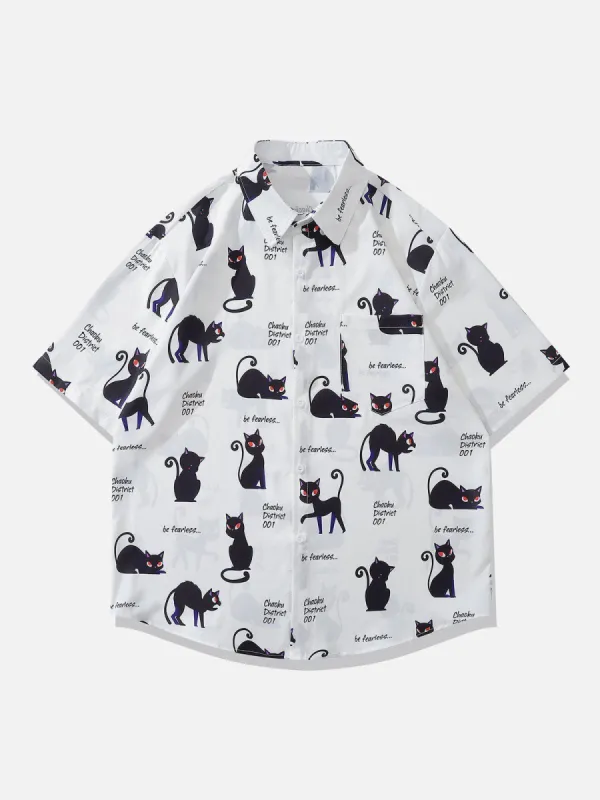 "Be Fareless" Cute Cartoon Cat Print Short Sleeve Shirts sold by Aelfric Eden
