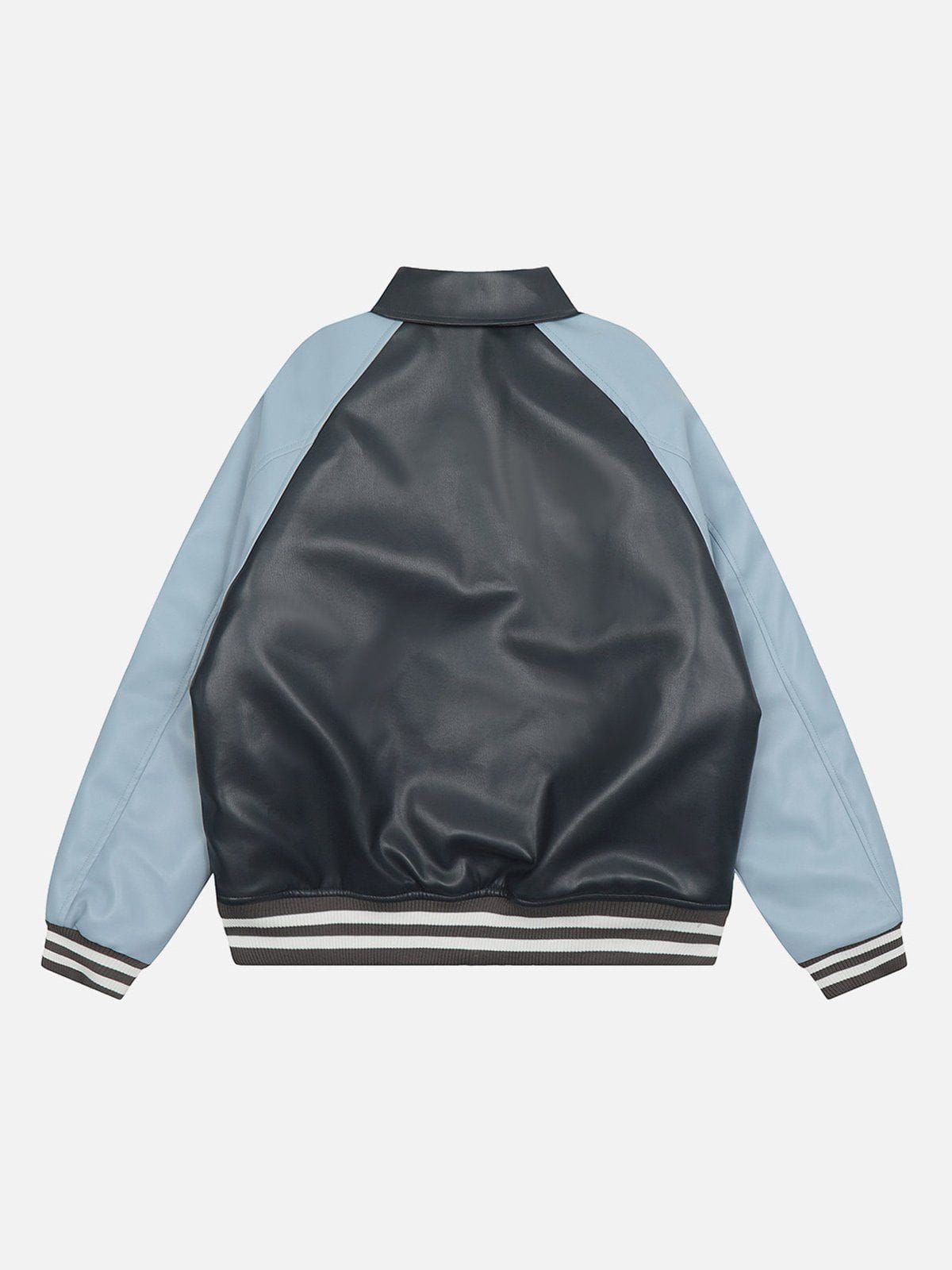 Aelfric Eden Color Blocking Leather Varsity Jacket sold by Aelfric Eden product image thumbnail 3