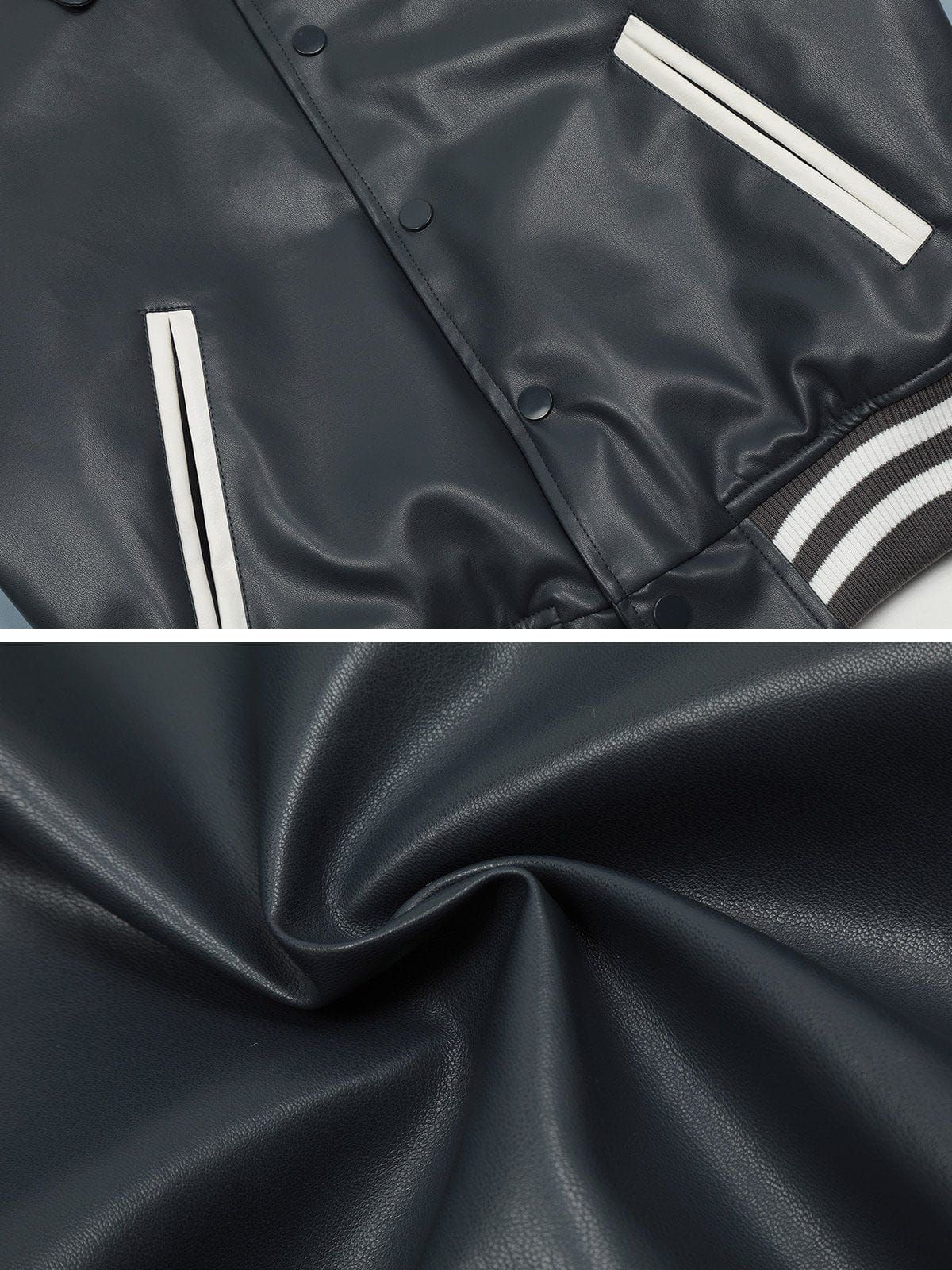 Aelfric Eden Color Blocking Leather Varsity Jacket sold by Aelfric Eden product image thumbnail 4