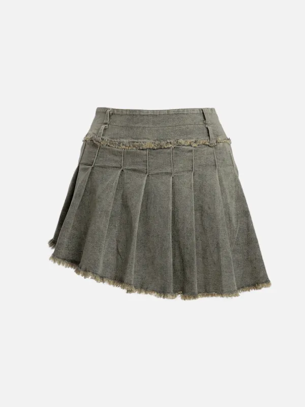 (US ONLY)Aelfric Eden Fringe Wrinkle Washed Denim Skirt sold by Aelfric Eden