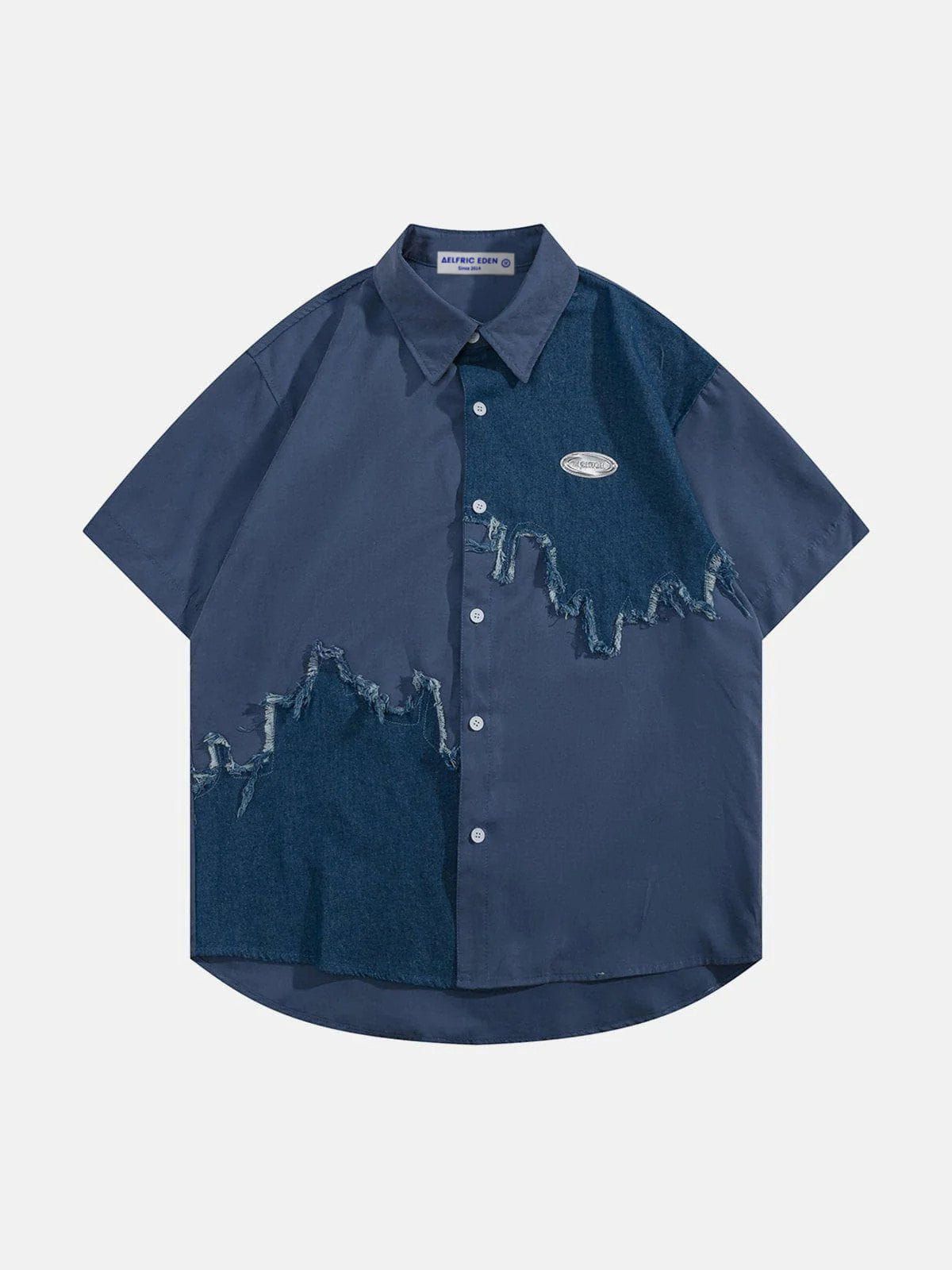 Aelfric Eden Denim Patchwork Fringe Short Sleeve Shirts sold by Aelfric Eden