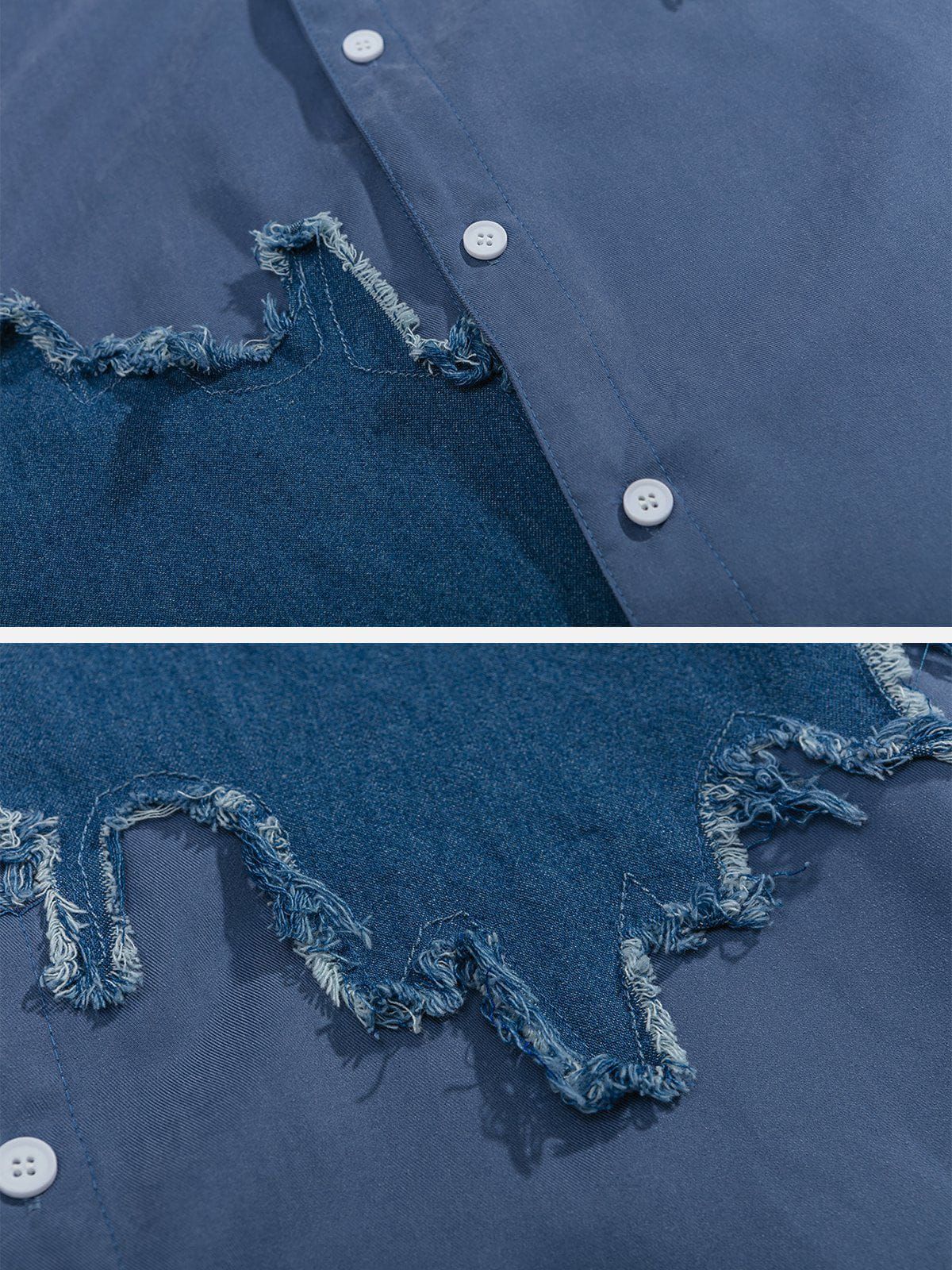 Aelfric Eden Denim Patchwork Fringe Short Sleeve Shirts sold by Aelfric Eden product image thumbnail 3