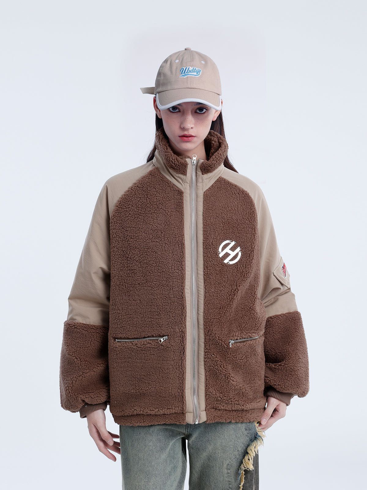 Aelfric Eden Leather Applique Patchwork Sherpa Coat sold by Aelfric Eden product image thumbnail 2