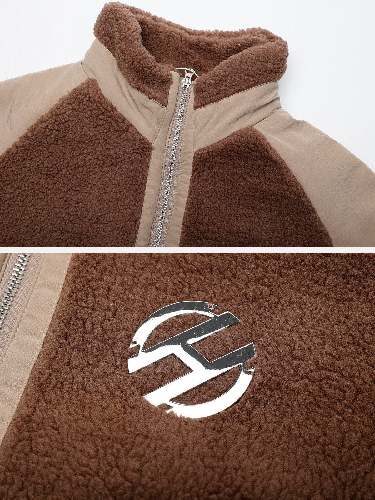 Aelfric Eden Leather Applique Patchwork Sherpa Coat sold by Aelfric Eden product image thumbnail 5