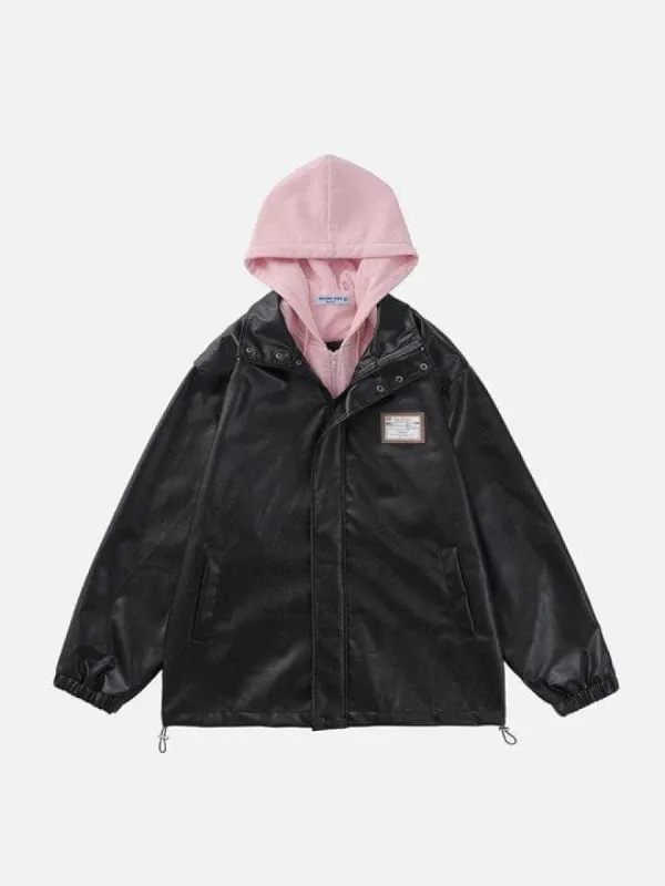 Leather Faux Two Piece Patchwork Hoodie sold by Aelfric Eden