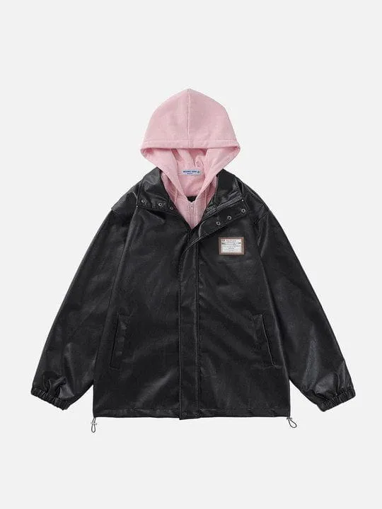 Leather Faux Two Piece Patchwork Hoodie sold by Aelfric Eden