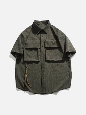 Aelfric Eden Solid Color Cargo Rope Decoration Short Sleeve Shirts sold by Aelfric Eden