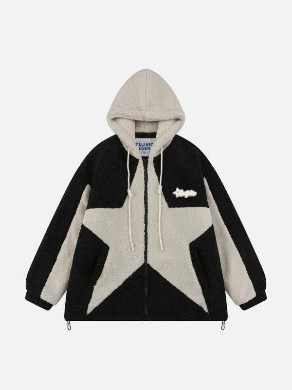 Aelfric Eden Patchwork Star Hooded Sherpa Coat sold by Aelfric Eden
