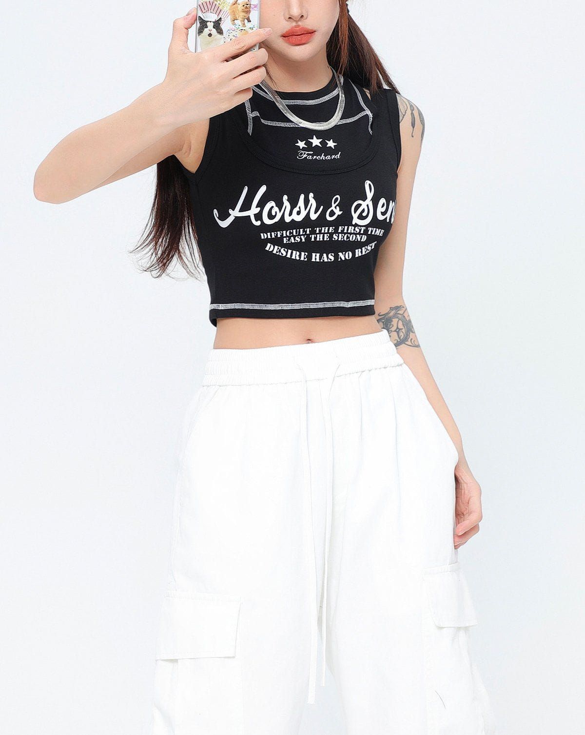 Exposed Seam Design Shoulder Cutout Tank Top sold by Aelfric Eden product image thumbnail 5