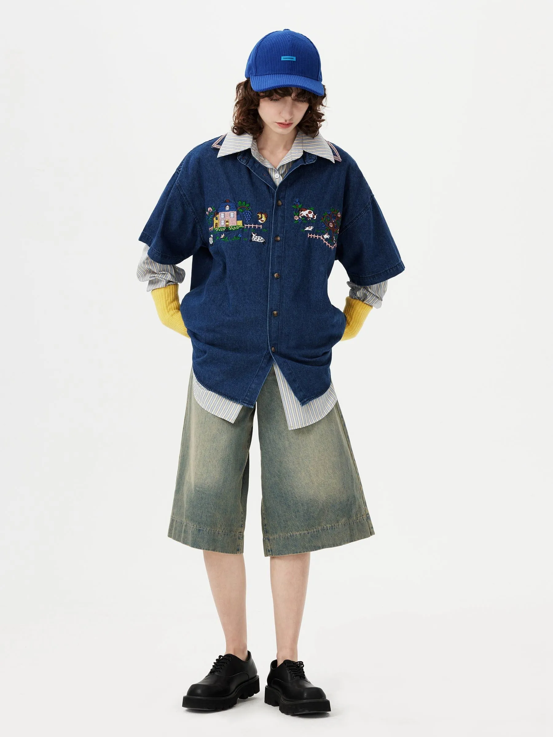 Aelfric Eden Embroidery Denim Short Sleeve Shirt sold by Aelfric Eden product image thumbnail 4