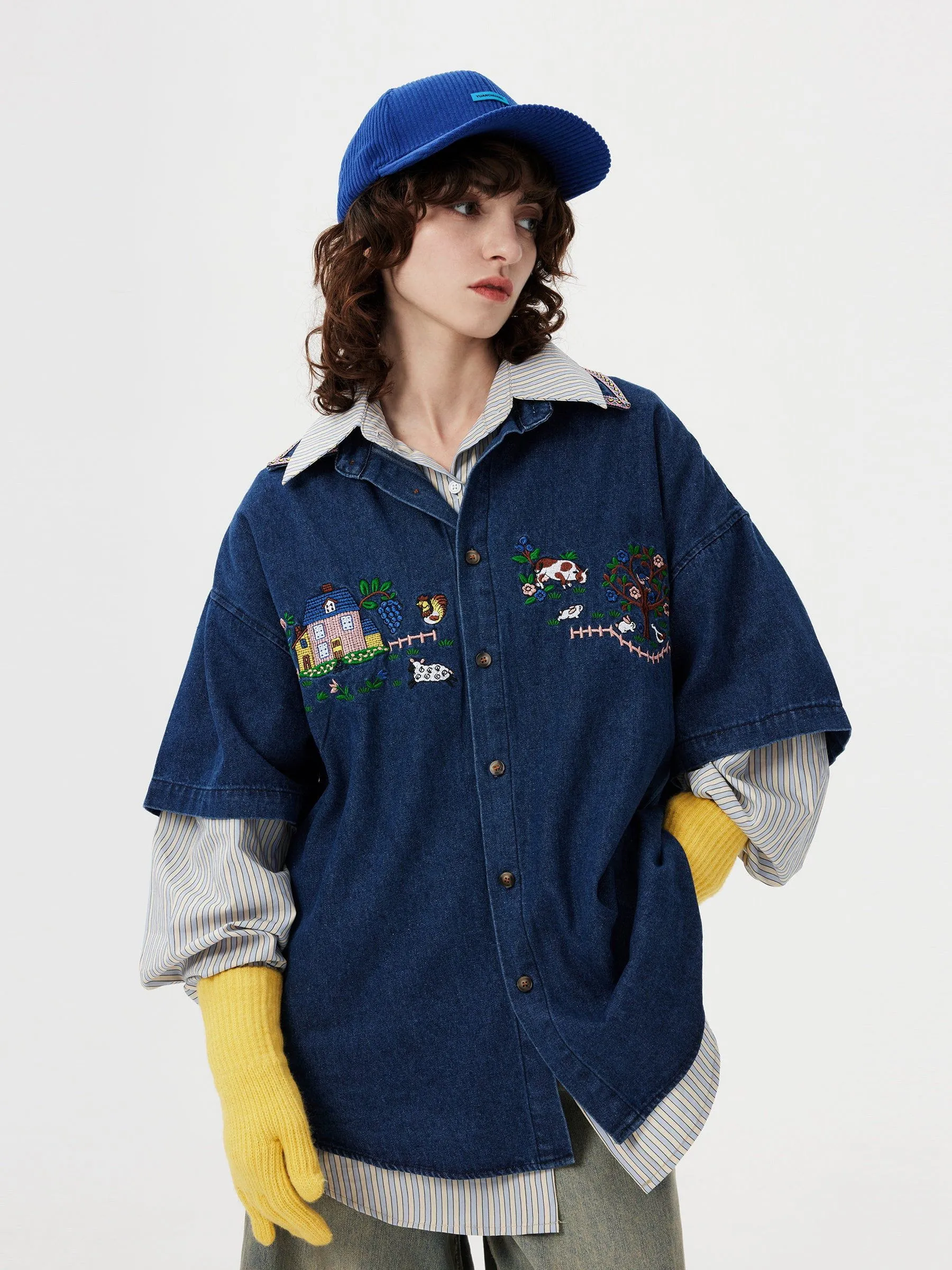 Aelfric Eden Embroidery Denim Short Sleeve Shirt sold by Aelfric Eden product image thumbnail 5