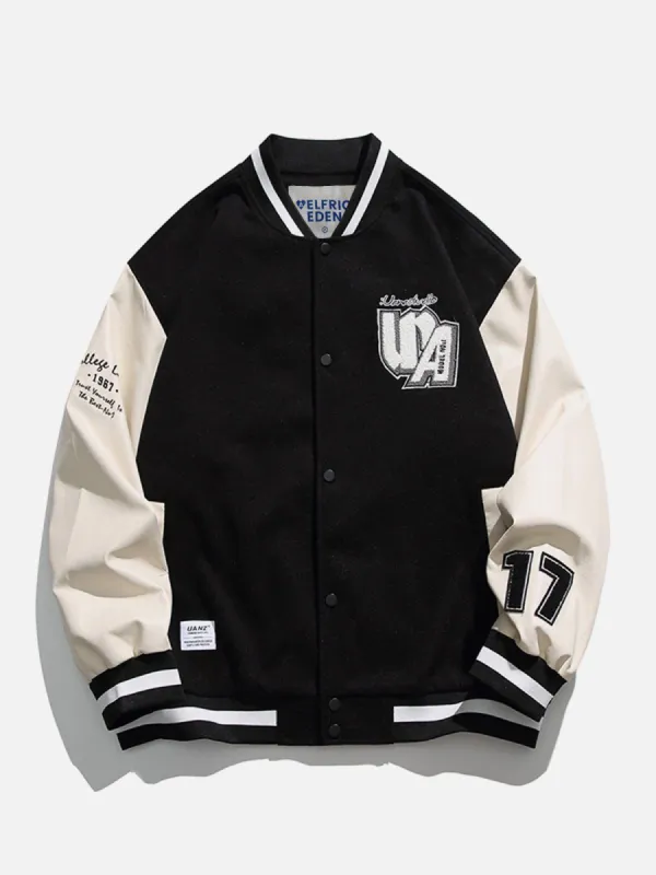 Aelfric Eden Color Blocking Towel Embroidery Varsity Jacket sold by Aelfric Eden