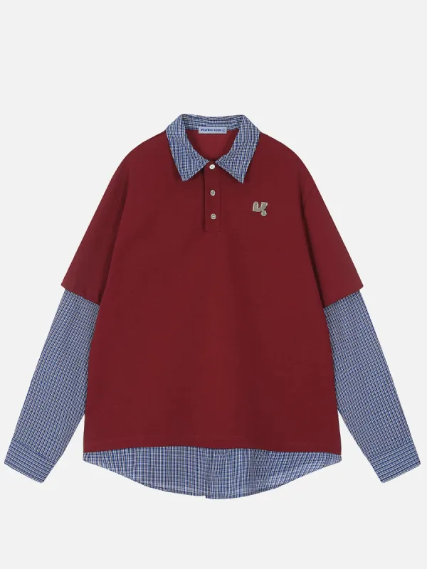 Aelfric Eden Plaid Patchwork Polo Long Sleeve Tee sold by Aelfric Eden
