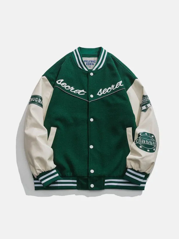 [US Only] Aelfric Eden PU Splicing Varsity Jacket sold by Aelfric Eden