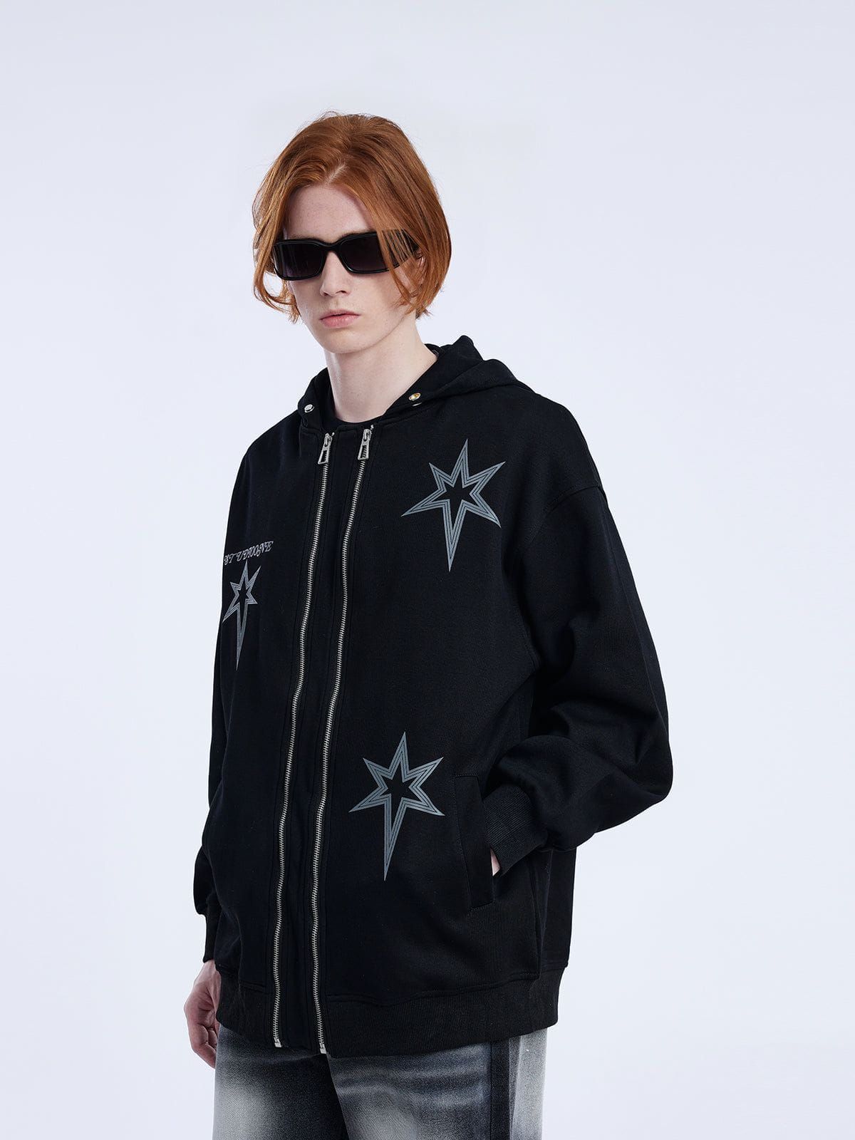 Aelfric Eden Double-ZIP UP Star Print Hoodie sold by Aelfric Eden product image thumbnail 2