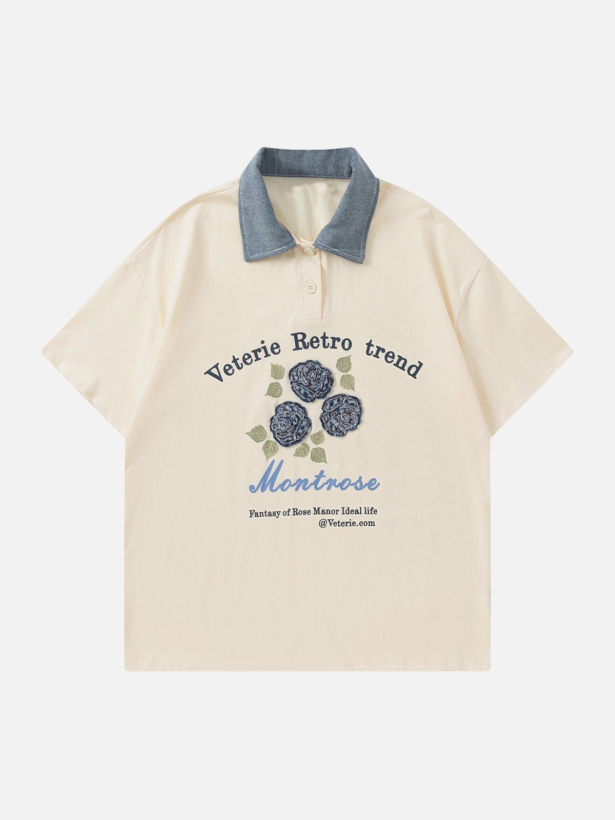 Aelfric Eden Patchwork Denim Flower Polo Tee sold by Aelfric Eden