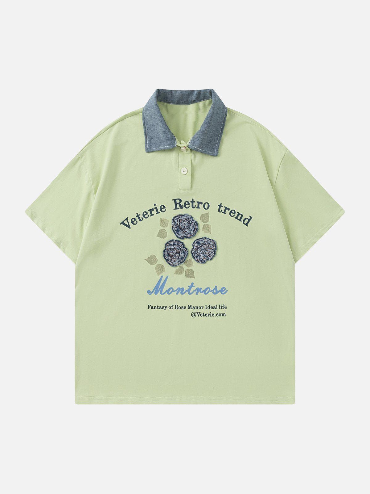 Aelfric Eden Patchwork Denim Flower Polo Tee sold by Aelfric Eden product image thumbnail 3