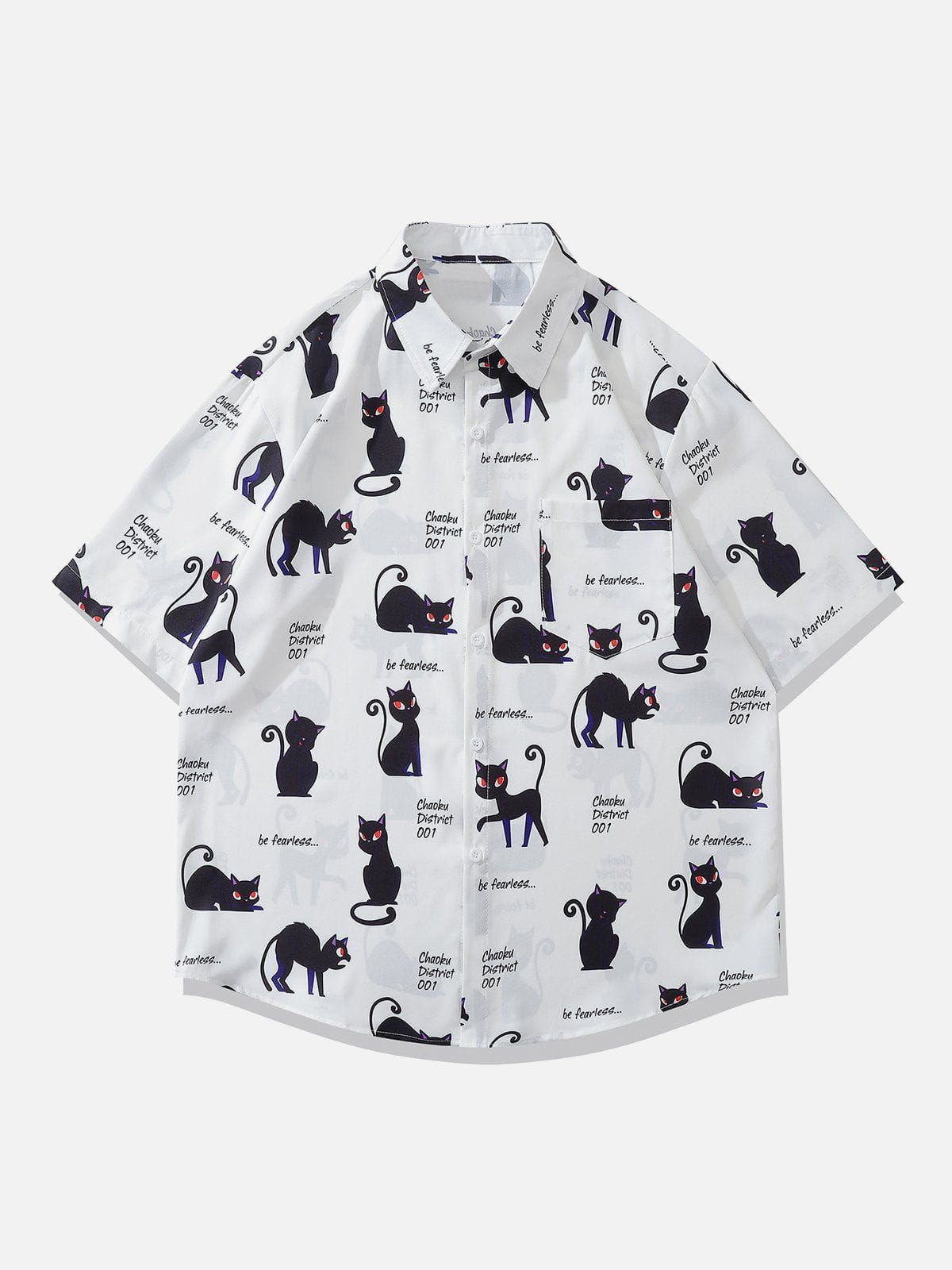 "Be Fareless" Cute Cartoon Cat Print Short Sleeve Shirts sold by Aelfric Eden