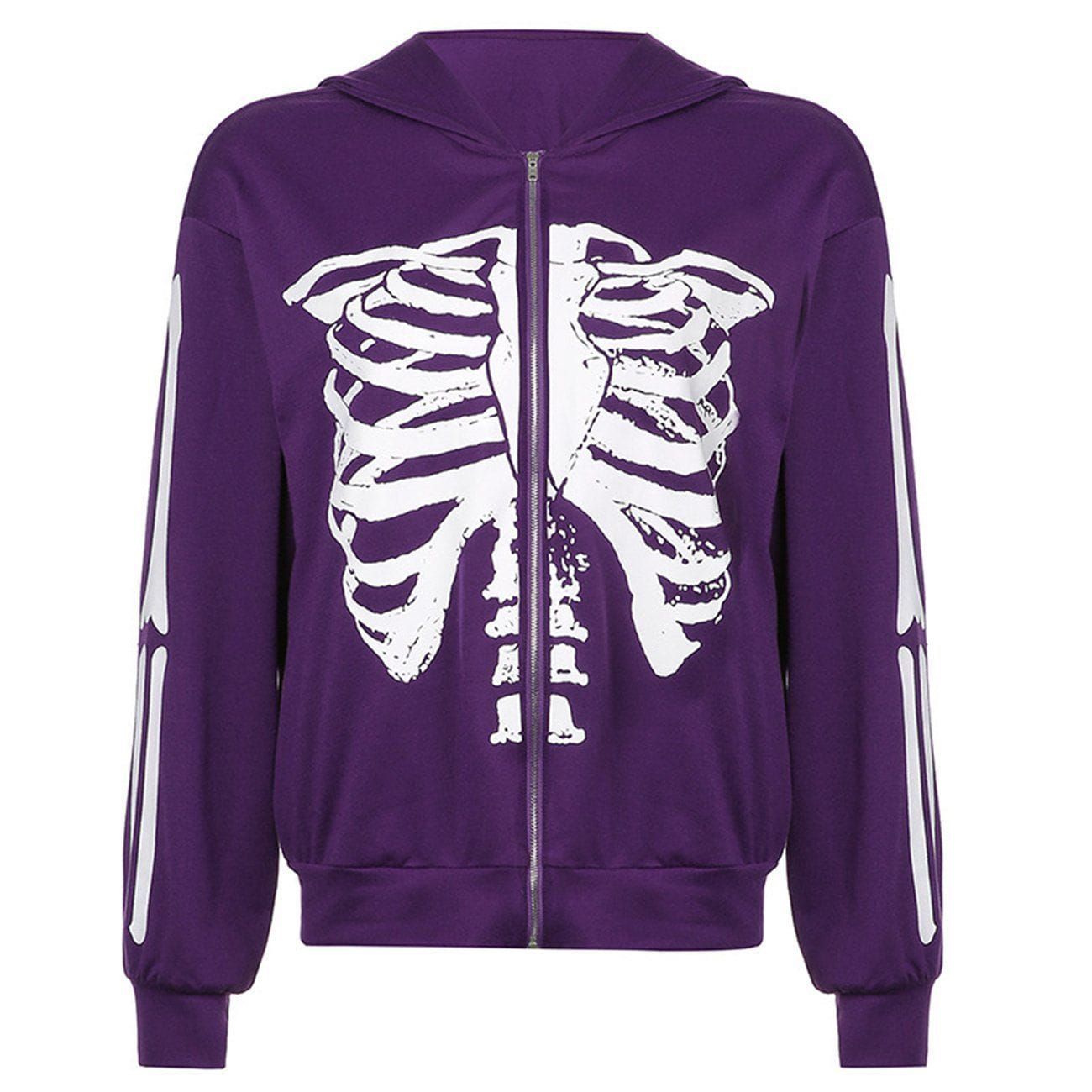 Aelfric Eden Vintage Skeleton Sternum Print Zip Up Hoodie sold by Aelfric Eden