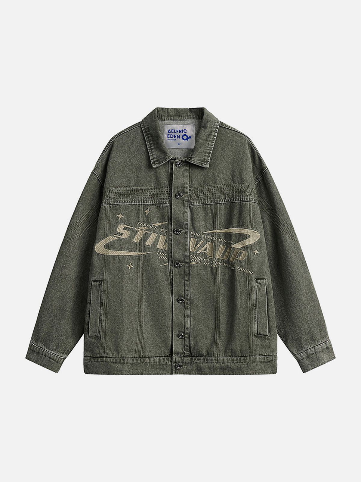 Aelfric Eden Letter Embroidery Denim Jacket sold by Aelfric Eden