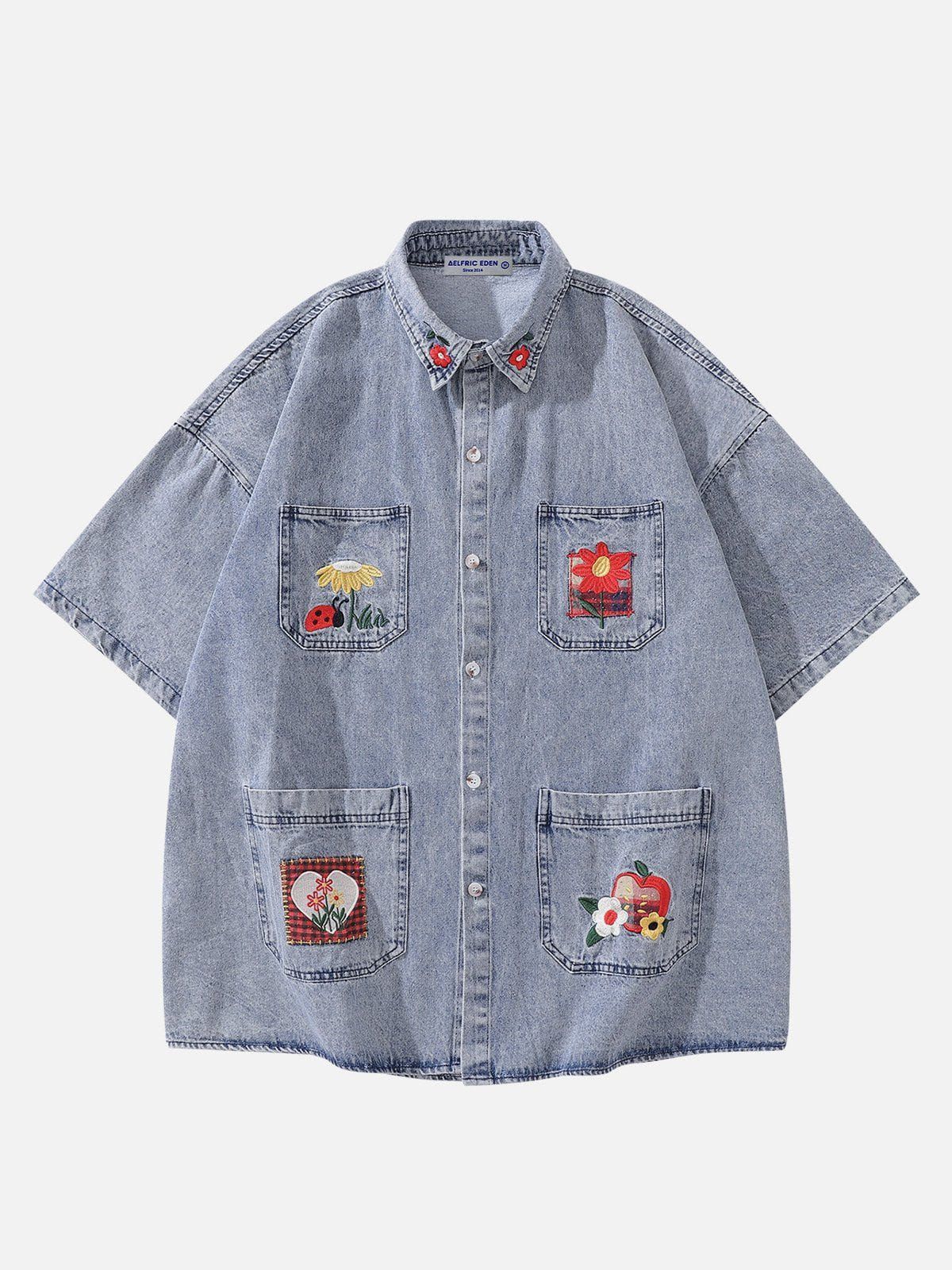 Aelfric Eden Denim Embroidery Short Sleeve Shirts sold by Aelfric Eden