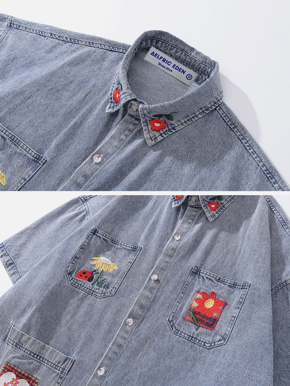 Aelfric Eden Denim Embroidery Short Sleeve Shirts sold by Aelfric Eden product image thumbnail 3