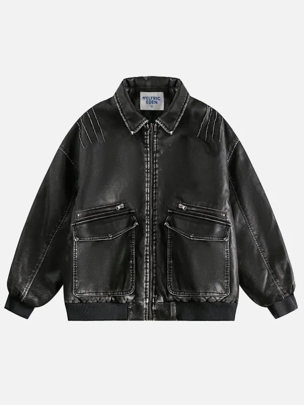 Aelfric Eden Solid Washed Faux Leather Jacket | Parallel