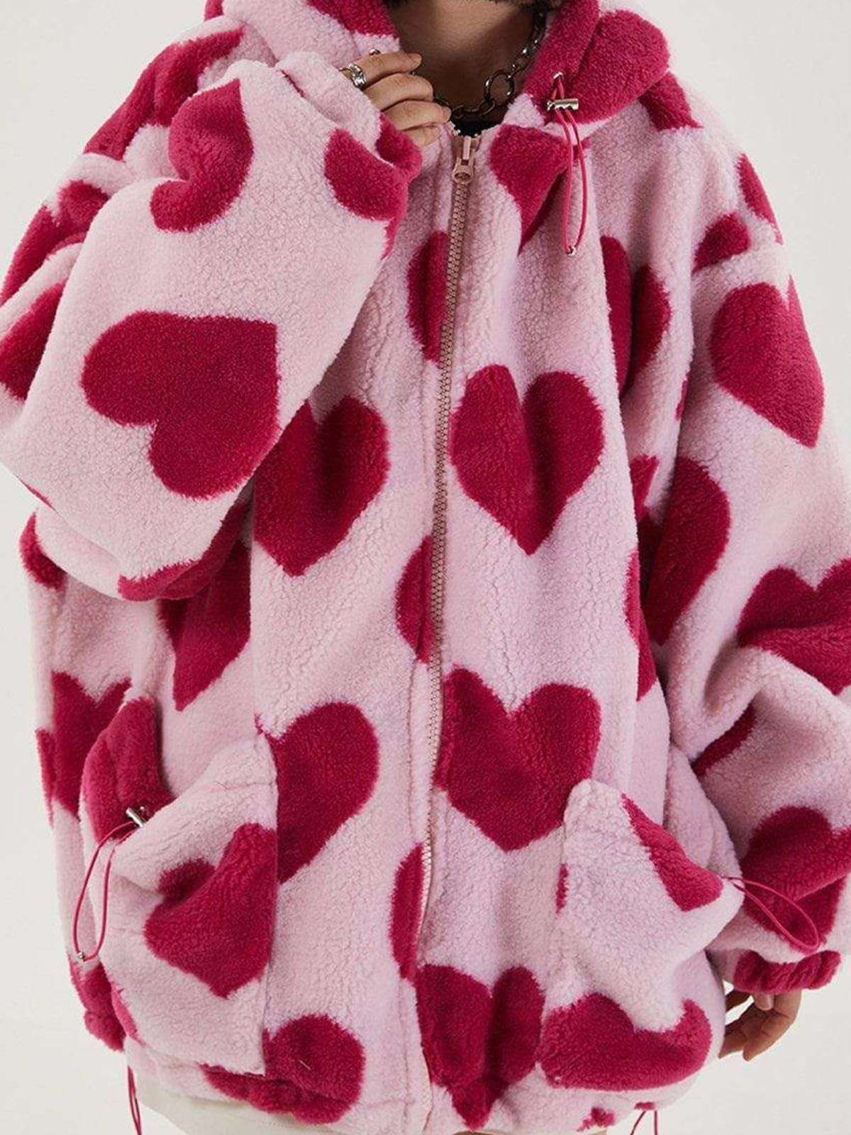 Aelfric Eden Vintage Heart Pattern Oversize Sherpa Coat sold by Aelfric Eden product image thumbnail 3