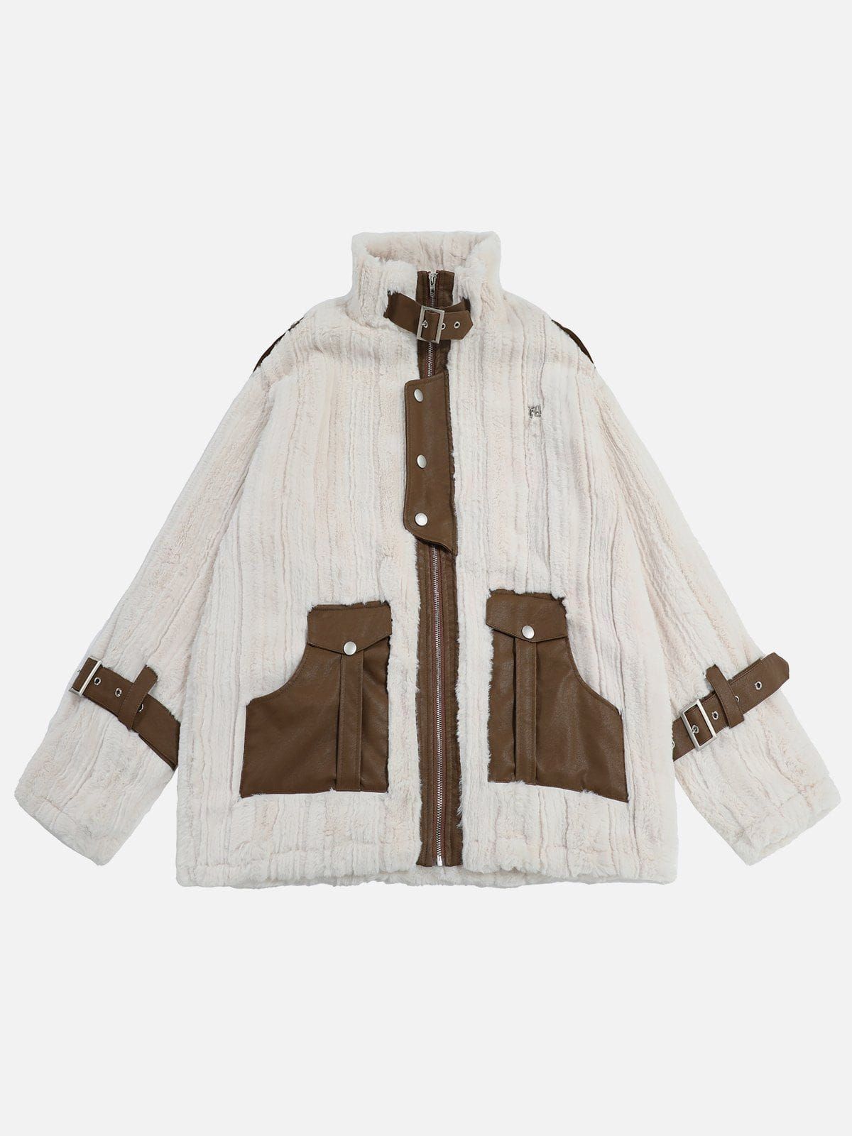 Aelfric Eden PU Patchwork Sherpa Coat sold by Aelfric Eden product image thumbnail 2