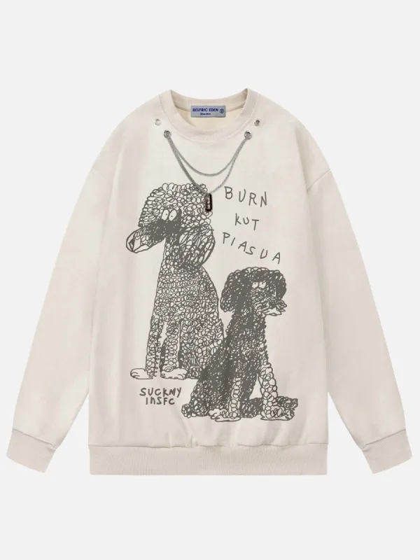 Aelfric Eden Chain Decoration Dog Print Sweatshirt sold by Aelfric Eden