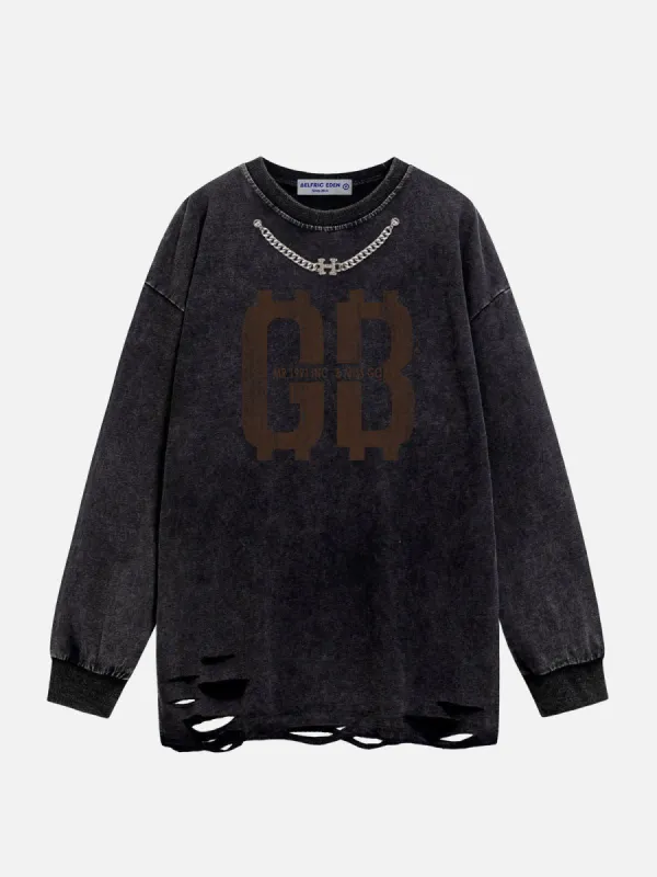 Aelfric Eden Distressed Chain Decoration Sweatshirt sold by Aelfric Eden